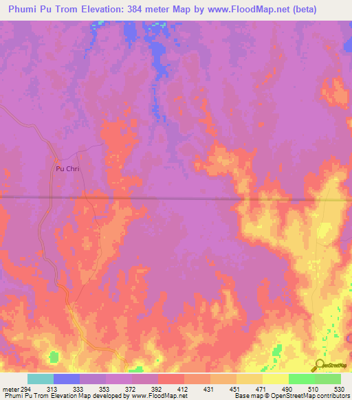 Phumi Pu Trom,Cambodia Elevation Map