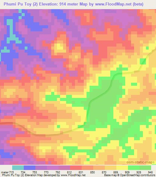 Phumi Pu Toy (2),Cambodia Elevation Map