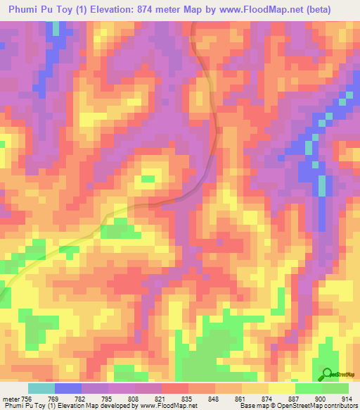 Phumi Pu Toy (1),Cambodia Elevation Map