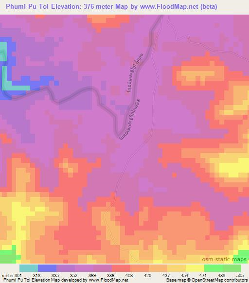Phumi Pu Tol,Cambodia Elevation Map