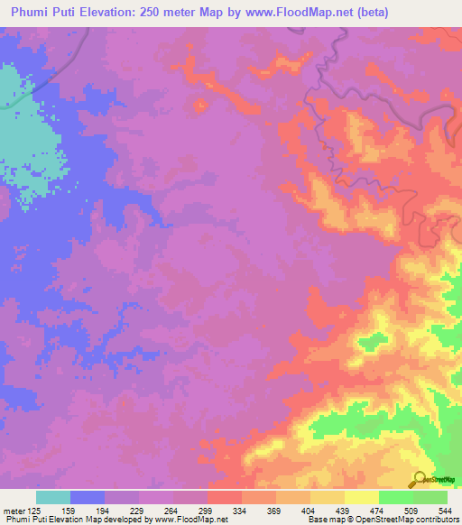 Phumi Puti,Cambodia Elevation Map