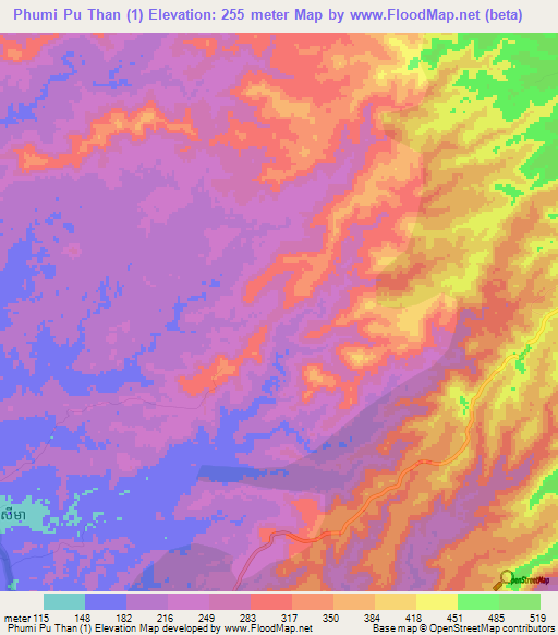 Phumi Pu Than (1),Cambodia Elevation Map