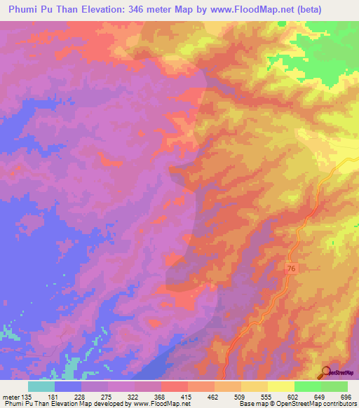 Phumi Pu Than,Cambodia Elevation Map