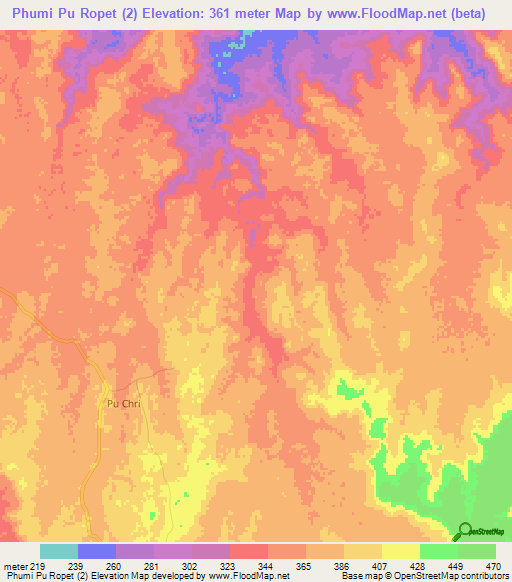 Phumi Pu Ropet (2),Cambodia Elevation Map