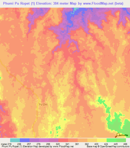 Phumi Pu Ropet (1),Cambodia Elevation Map