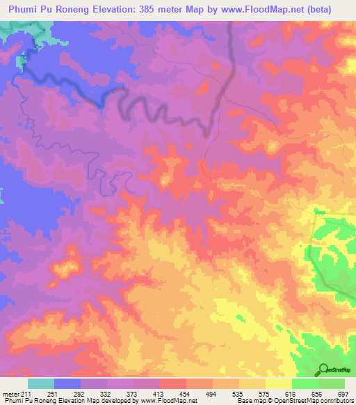 Phumi Pu Roneng,Cambodia Elevation Map