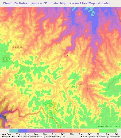 Phumi Pu Roles,Cambodia Elevation Map