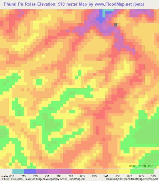 Phumi Pu Roles,Cambodia Elevation Map