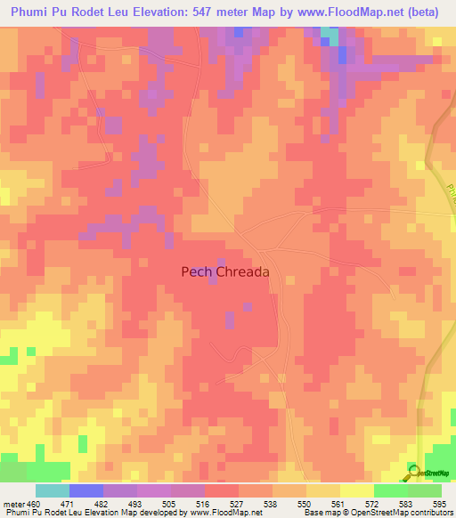 Phumi Pu Rodet Leu,Cambodia Elevation Map