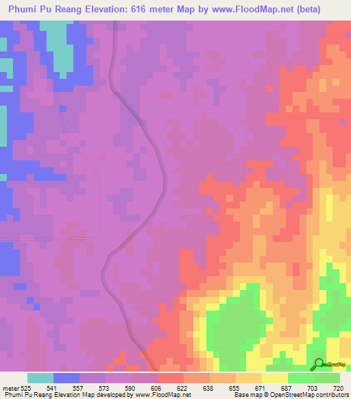 Phumi Pu Reang,Cambodia Elevation Map