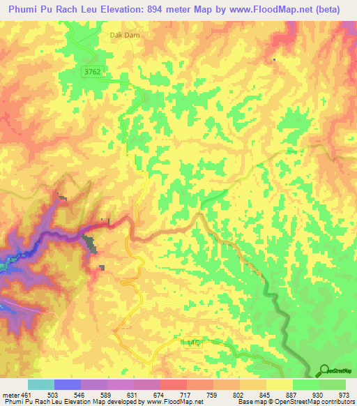 Phumi Pu Rach Leu,Cambodia Elevation Map