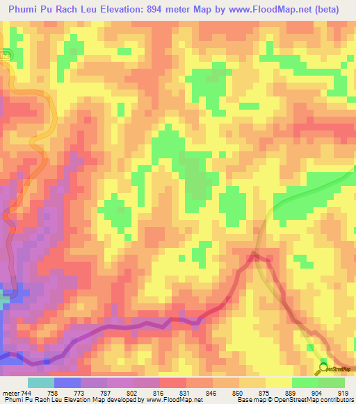 Phumi Pu Rach Leu,Cambodia Elevation Map