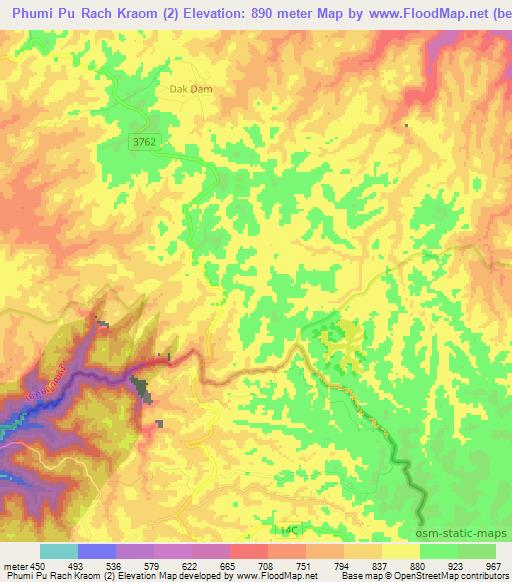 Phumi Pu Rach Kraom (2),Cambodia Elevation Map