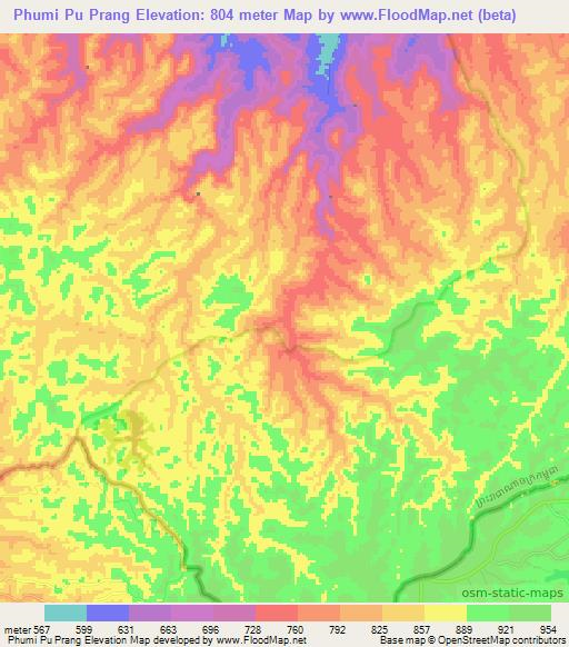Phumi Pu Prang,Cambodia Elevation Map