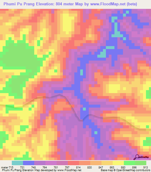 Phumi Pu Prang,Cambodia Elevation Map
