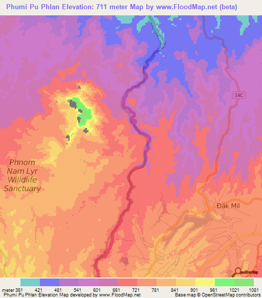Phumi Pu Phlan,Cambodia Elevation Map