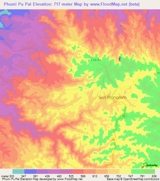 Phumi Pu Pal,Cambodia Elevation Map