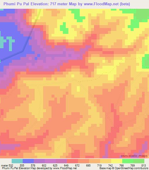 Phumi Pu Pal,Cambodia Elevation Map
