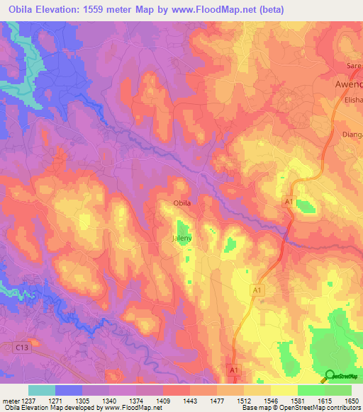 Obila,Kenya Elevation Map