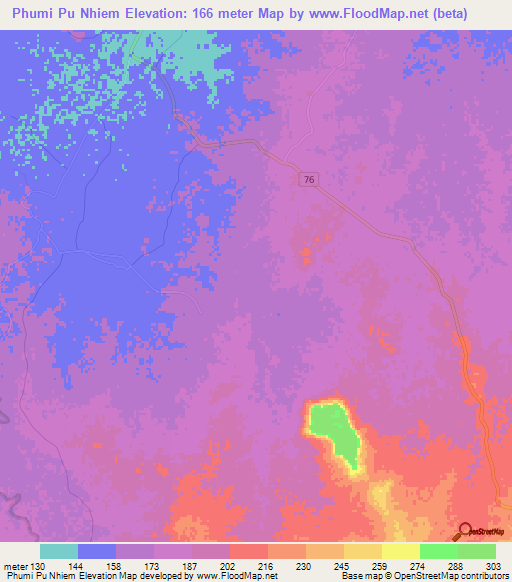 Phumi Pu Nhiem,Cambodia Elevation Map