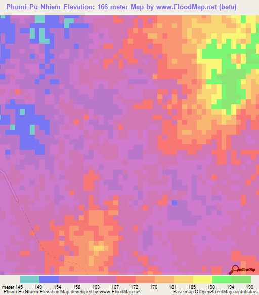 Phumi Pu Nhiem,Cambodia Elevation Map