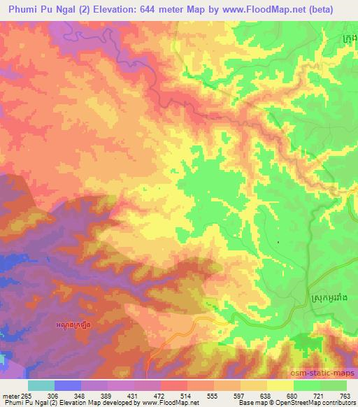 Phumi Pu Ngal (2),Cambodia Elevation Map