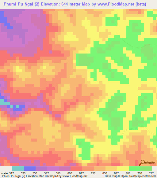 Phumi Pu Ngal (2),Cambodia Elevation Map