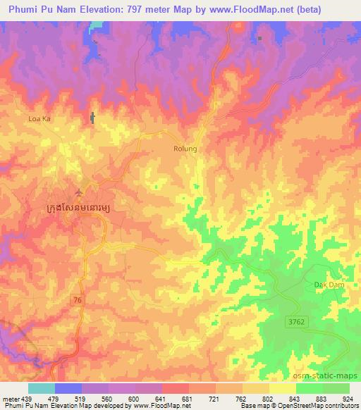 Phumi Pu Nam,Cambodia Elevation Map