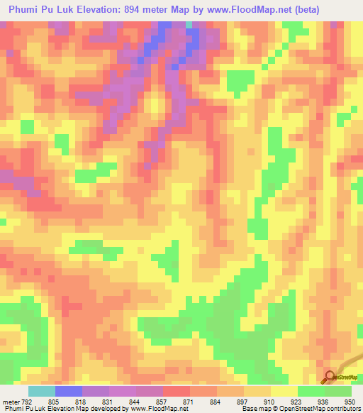 Phumi Pu Luk,Cambodia Elevation Map