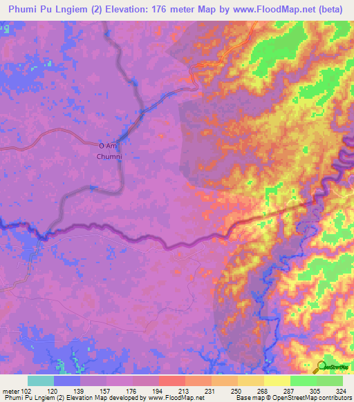 Phumi Pu Lngiem (2),Cambodia Elevation Map