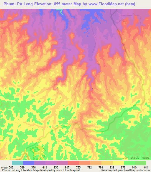 Phumi Pu Leng,Cambodia Elevation Map