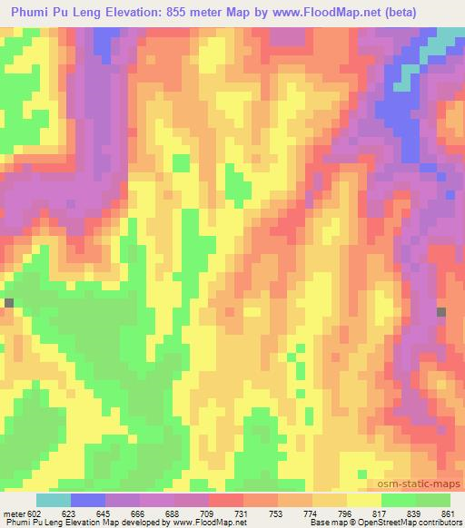 Phumi Pu Leng,Cambodia Elevation Map