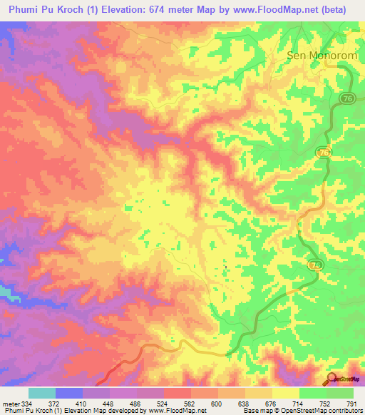 Phumi Pu Kroch (1),Cambodia Elevation Map