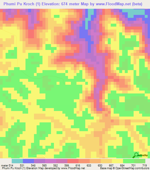 Phumi Pu Kroch (1),Cambodia Elevation Map