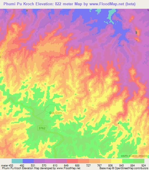Phumi Pu Kroch,Cambodia Elevation Map