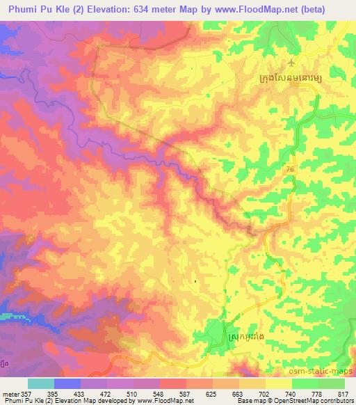 Phumi Pu Kle (2),Cambodia Elevation Map