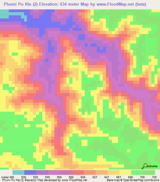 Phumi Pu Kle (2),Cambodia Elevation Map