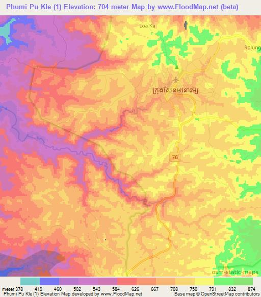 Phumi Pu Kle (1),Cambodia Elevation Map