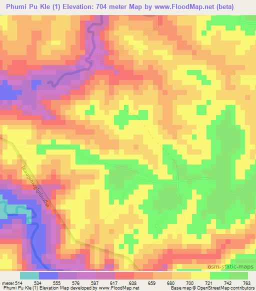 Phumi Pu Kle (1),Cambodia Elevation Map