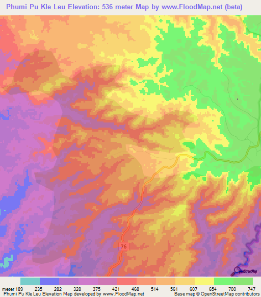 Phumi Pu Kle Leu,Cambodia Elevation Map