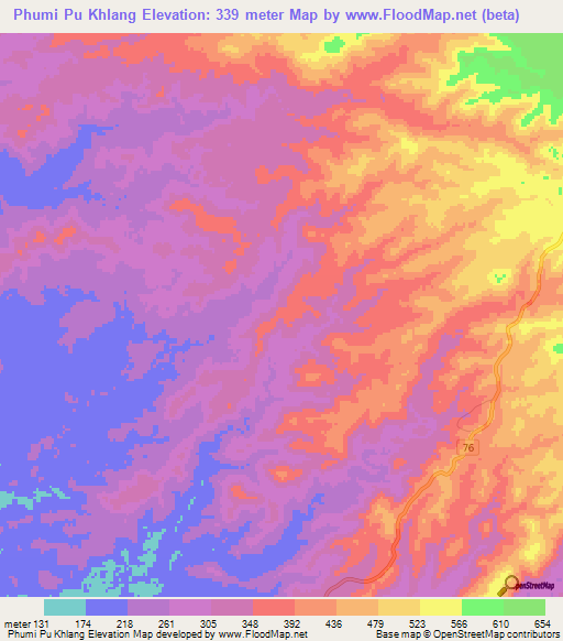 Phumi Pu Khlang,Cambodia Elevation Map