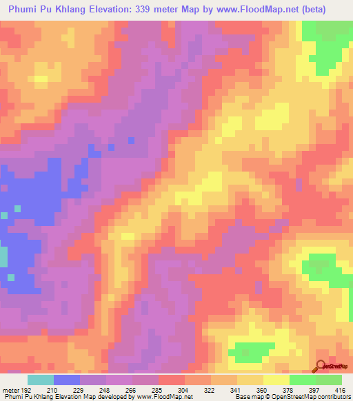 Phumi Pu Khlang,Cambodia Elevation Map