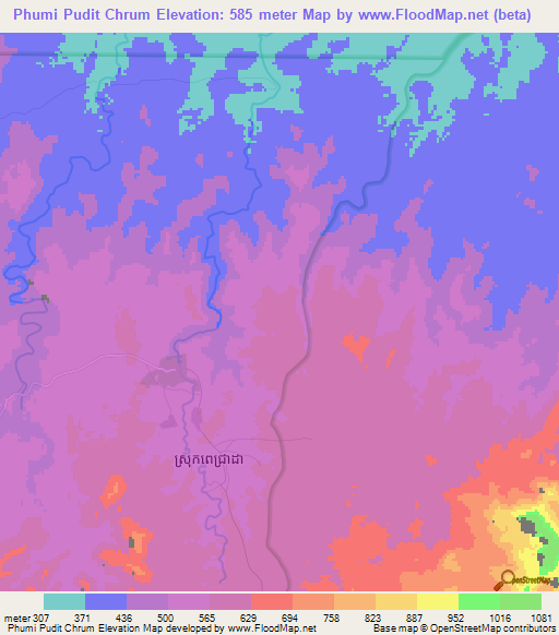 Phumi Pudit Chrum,Cambodia Elevation Map
