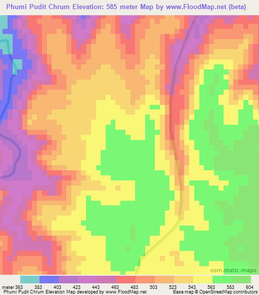 Phumi Pudit Chrum,Cambodia Elevation Map