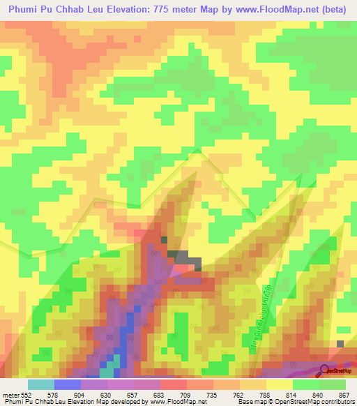 Phumi Pu Chhab Leu,Cambodia Elevation Map