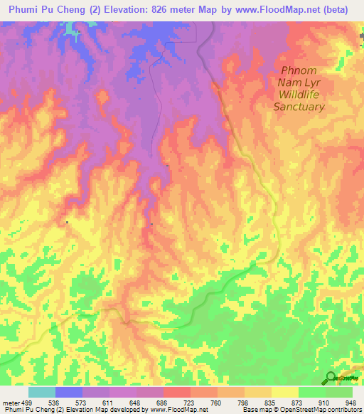 Phumi Pu Cheng (2),Cambodia Elevation Map