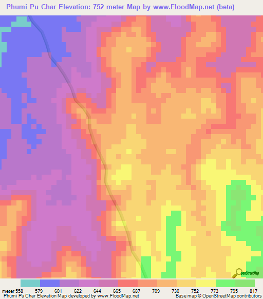 Phumi Pu Char,Cambodia Elevation Map