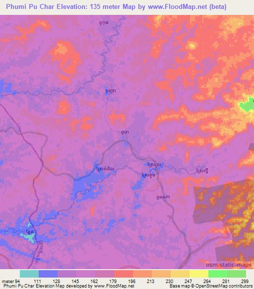 Phumi Pu Char,Cambodia Elevation Map