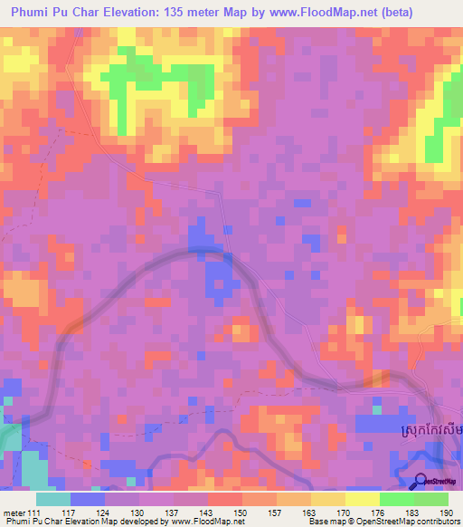 Phumi Pu Char,Cambodia Elevation Map