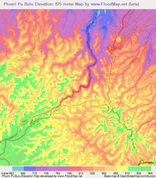 Phumi Pu Bulu,Cambodia Elevation Map